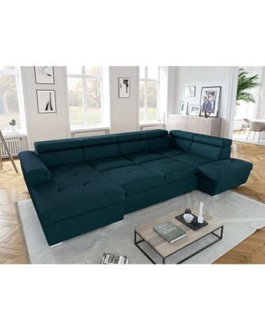 Canapé d'angle droit panoramique en tissu bleu