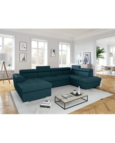 Canapé d'angle droit panoramique en tissu bleu