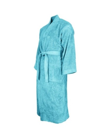 Peignoir col kimono en coton  Bleu Turquoise L