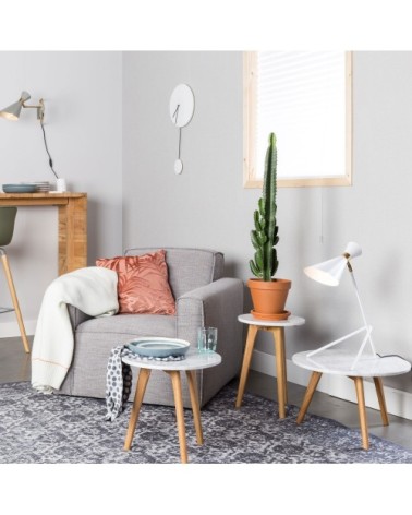 Table basse ronde bois et marbre M blanc