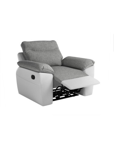 Fauteuil de relaxation manuel en tissu et simili - blanc/gris