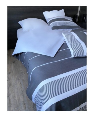 Housse de couette coton 220x240 + 2 taies 50x70 gris anthracite /blanc