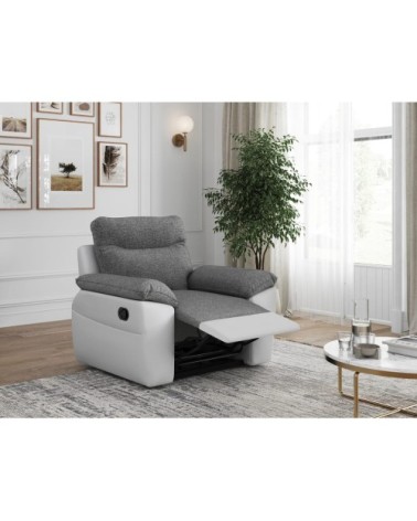 Fauteuil de relaxation manuel en tissu et simili - blanc/gris
