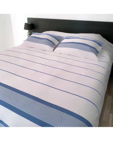 Housse de couette coton 220x240 + 2 taies 50x70 bleu doux et blanche