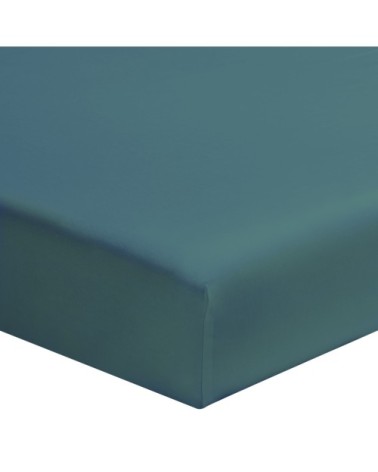 Drap housse uni en coton, Made in France bleu 160x200