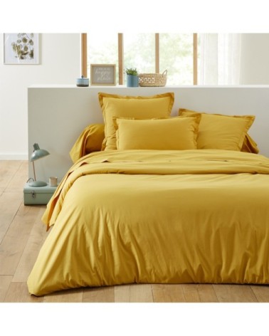 Drap housse uni en coton jaune curry 160x200