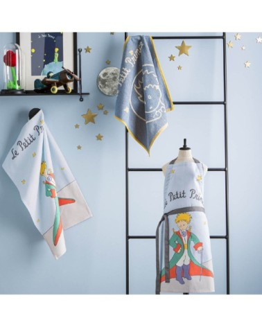 Tablier imprimé en coton Bleu 85x76