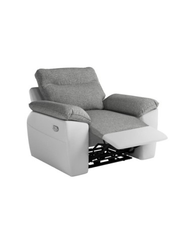 Fauteuil de relaxation électrique en tissu et simili - blanc/gris