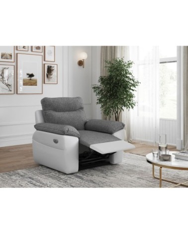 Fauteuil de relaxation électrique en tissu et simili - blanc/gris