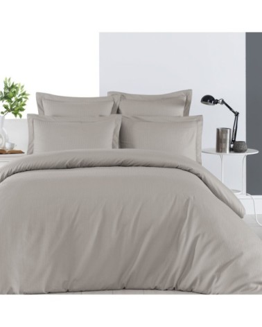 Housse de couette rayée réversible en satin Taupe 260x240 cm