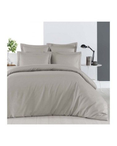 Housse de couette rayée réversible en satin Taupe 260x240 cm