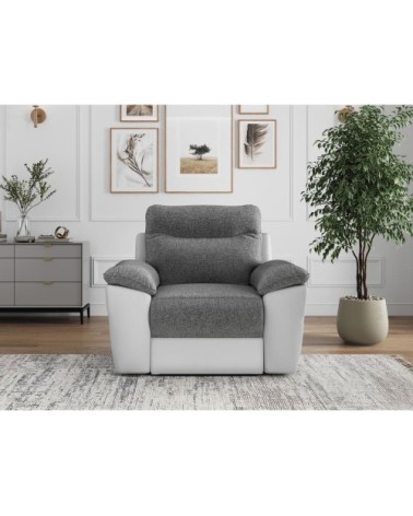 Fauteuil de relaxation électrique en tissu et simili - blanc/gris