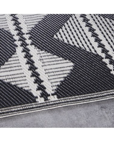 Tapis réversible en polypropylène motifs graphiques noirs, écrus et beiges 75x140