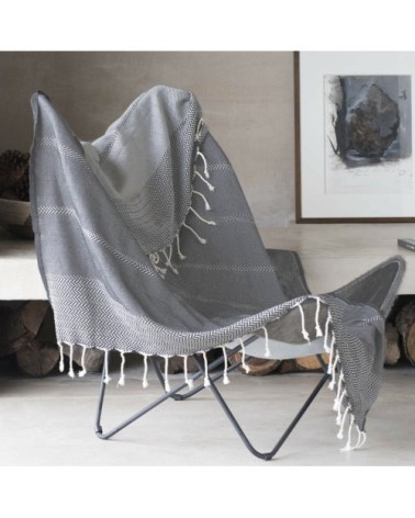 Plaid coton gris moyen 160x250