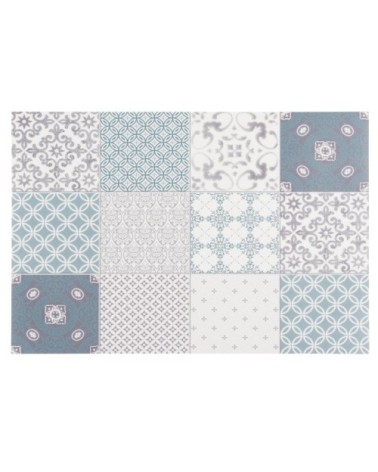 Set de table en vinyle motifs carreaux de ciment bleus, blancs et gris