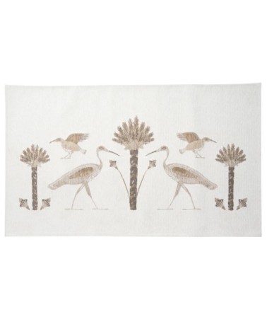 Tapis tissé jacquard motifs palmier écrus, verts et beiges 90x150