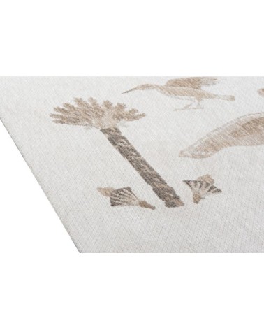 Tapis tissé jacquard motifs palmier écrus, verts et beiges 90x150