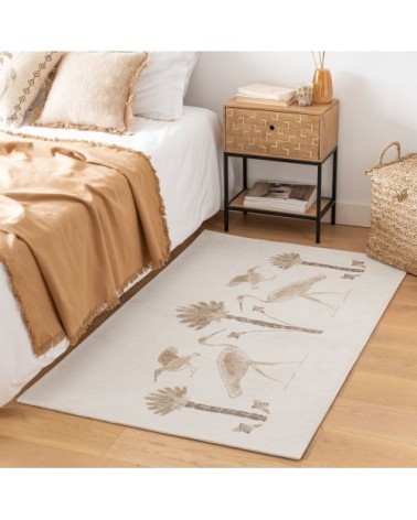 Tapis tissé jacquard motifs palmier écrus, verts et beiges 90x150