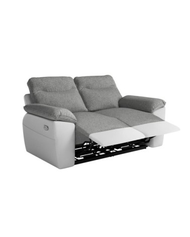 Canapé de relaxation électrique 2 places tissu et simili - blanc/gris