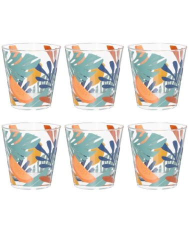 Verre motif végétal multicolore