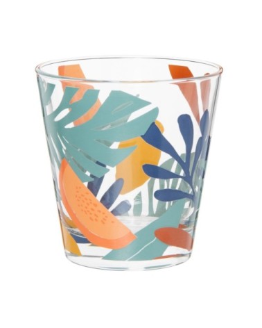 Verre motif végétal multicolore