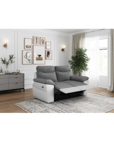 Canapé de relaxation électrique 2 places tissu et simili - blanc/gris