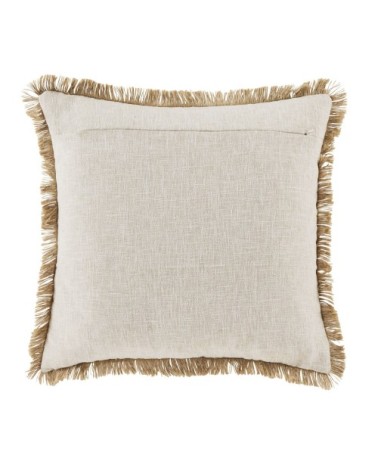 Coussin brodé écru et noir avec franges 45x45