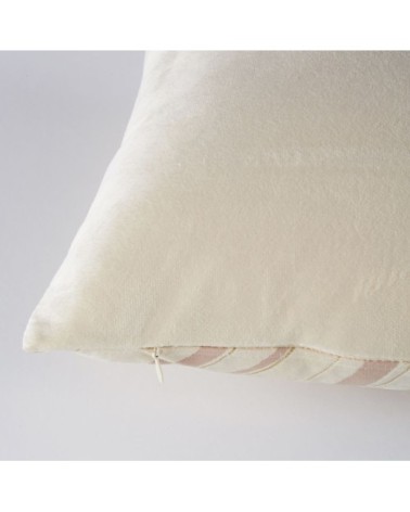 Coussin en velours imprimé écru et vieux rose 30x50