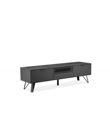 Meuble tv gris anthracite céramique et pied métal 3 tiroirs