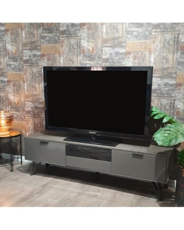 Meuble tv gris anthracite céramique et pied métal 3 tiroirs