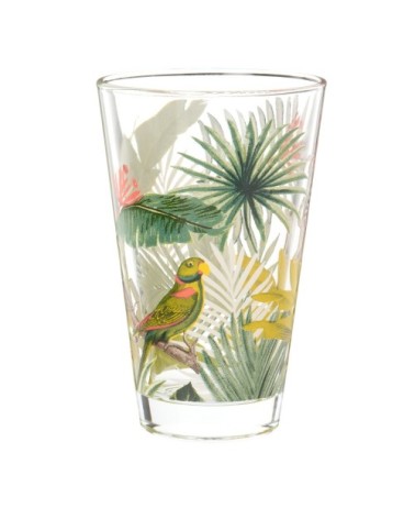 Gobelet en verre imprimé tropical vert et rose