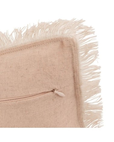 Coussin en coton et lin écru et rose imprimés 30x50