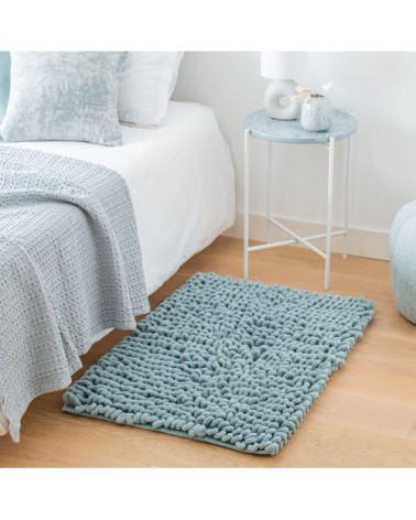 Tapis en coton et polyester recyclé à bouclettes bleues 60x90
