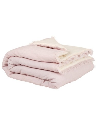 Boutis en lin et coton violet à franges 100x200