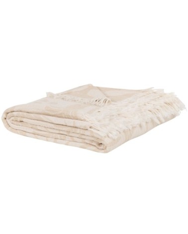 Plaid en coton tissé jacquard à franges imprimé tropical multicolore et écru 130x170