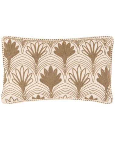 Housse de coussin motif floral brodé blanc et vert kaki 30x50