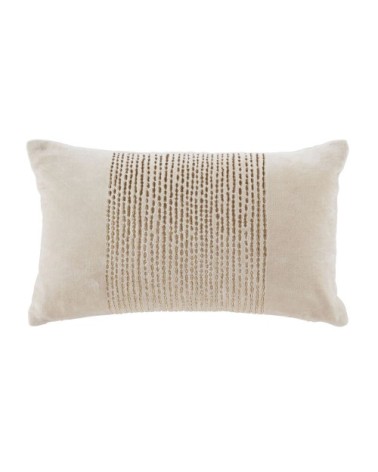 Coussin en velours de coton écru et broderies dorées 30x50