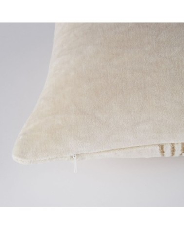 Coussin en velours de coton écru et broderies dorées 30x50
