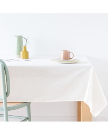 Nappe en coton biologique à motifs brodés écrus et noirs 150x250