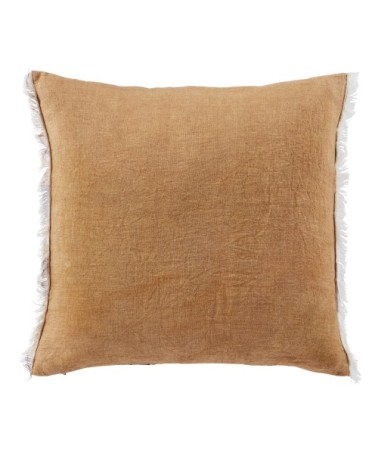Coussin en lin imprimé caramel et jaune moutarde 45x45