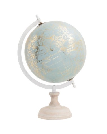 Globe terrestre en bois de palmier blanc carte du monde bleue et dorée