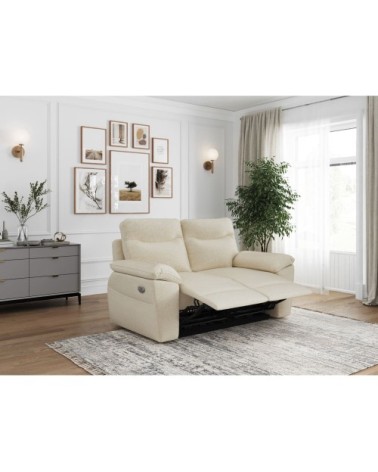 Canapé de relaxation électrique 2 places en tissu - beige