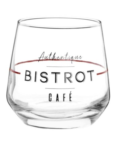 Gobelet en verre avec inscriptions noires et rouges