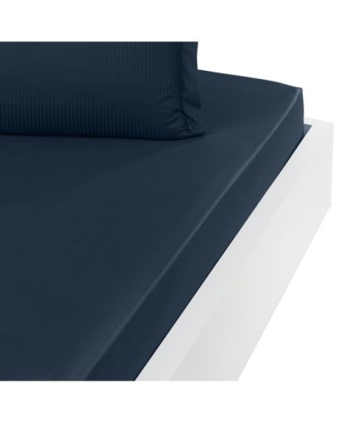 Drap housse uni en satin de coton Marine 140x190 cm