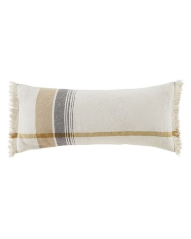 Coussin en coton imprimé écru, marron et noir 30x70