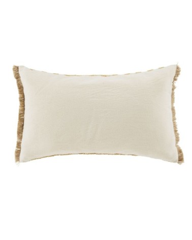 Coussin en coton brodé motifs graphiques écrus et jaunes à franges 50x30