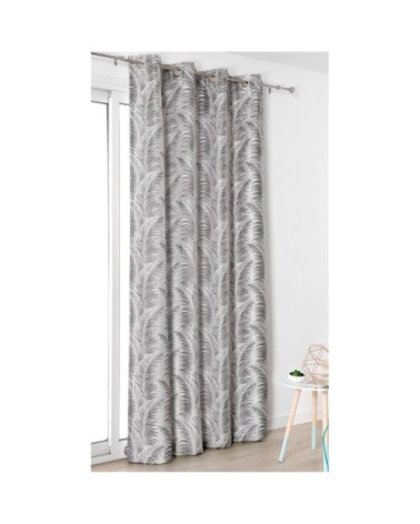 Rideau à oeillets aux motifs palmes polyester gris anthracite 250x145