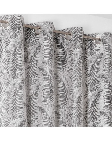 Rideau à oeillets aux motifs palmes polyester gris anthracite 250x145