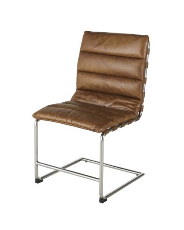 Chaise en cuir de vachette matelassé marron