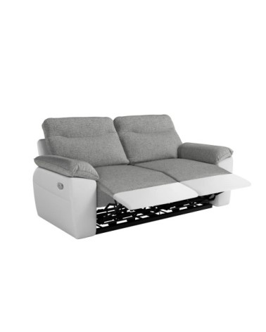 Canapé de relaxation électrique 3 places tissu et simili - blanc/gris